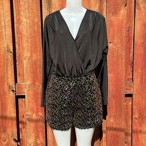 bebe Black Gold Sequins Jumpsuit Chic and Versatile Size M